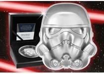 This 2oz Silver coin from the New Zealand Mint is struck in the shape of a Stormtroopers head. The coin comes presented in box with certificate of authenticity.