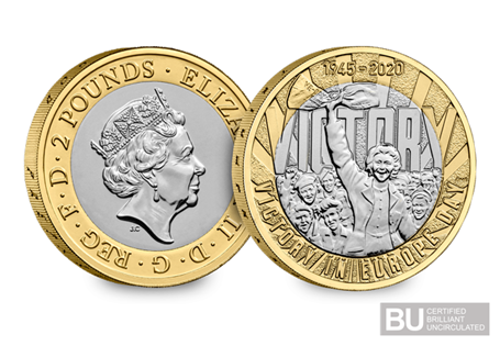 Issued to mark the 75th anniversary of Victory in Europe Day. It was initially issued as part of The Royal Mint's 2020 Commemorative Coin Set. £2 Protectively encapsulated and certified as BU quality.