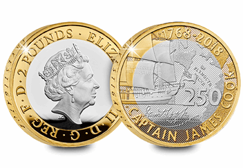 Captain Cook 250th Anniversary Silver Proof 2 Pound Coin Obverse Reverse