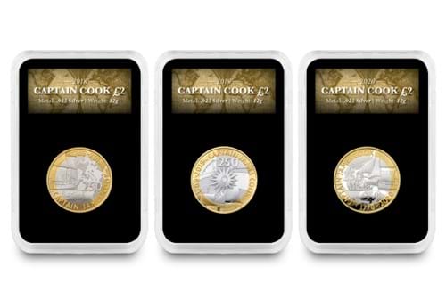 250th Anniversary of Captain Cook Voyage of Discovery 2019 Silver Proof 2 Coin slabs