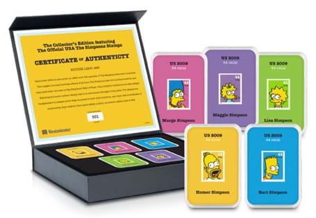 Your USA The Simpsons Stamps Collectors Edition presents the USA 2009 The Simpsons stamps, featuring Homer, Marge, Lisa, Bart & Maggie. 
