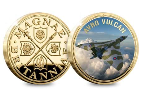 Issued  to celebrate the 60th anniversary of the first-ever test flight of the XH558 Avro Vulcan - the last ever airworthy Vulcan which ceased flying in 2015. Gold-plated, strict worldwide EL of 2020.