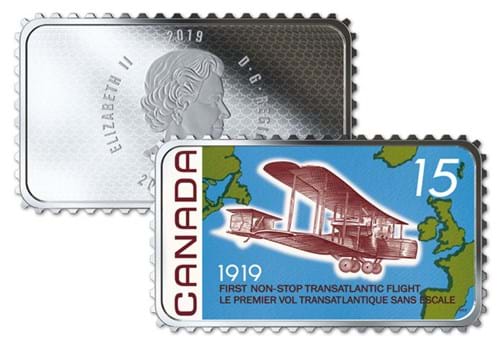 Canada 2019 Silver 'First Flight' Stamp Coin Reverse and Obverse
