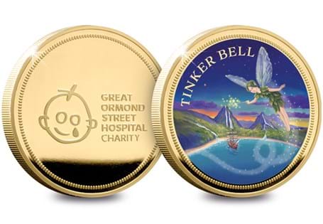 The Official Tinker Bell Commemorative features an illustration of Tinker bell. Reverse features the Great Ormond Street Hospital Charity logo 10% of every one sold will be donated to GOSH charity.