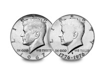 Your delivery includes the 1965-70 JFK 1/2 Dollar (memorial coin) and the 1976 JFK 1/2 Dollar celebrating 200 years of freedom — for the price of one, you get two coins!
