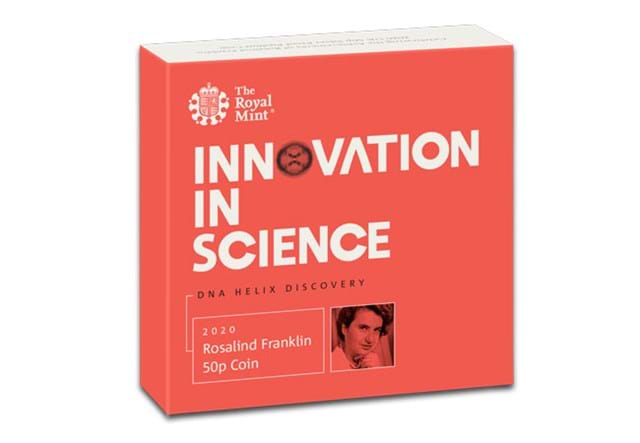 UK 2020 Rosalind Franklin Silver Proof Piedfort 50p packaging