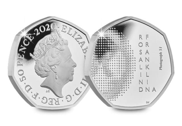 Rosalind Franklin UK Silver 50p Coin Cover coin Obverse and Reverse