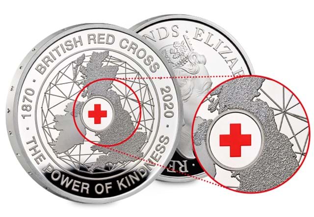 UK 2020 British Red Cross Silver Proof £5 Coin both sides with close up on cross