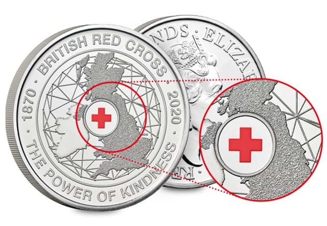 2020 British Red Cross £5 BU Coin Close up to Red Cross in centre of Reverse