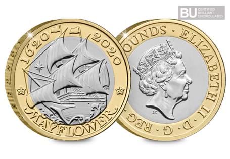 This £2 coin was issued to mark the 400th anniversary of the Mayflower's pioneering voyage. This £2 has been protectively encapsulated and certified as Brilliant Uncirculated quality.