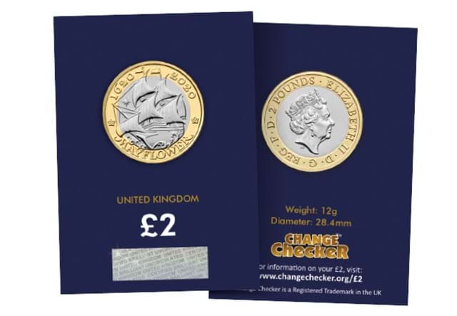 2020 Mayflower £2 Coin in Change Checker packaging