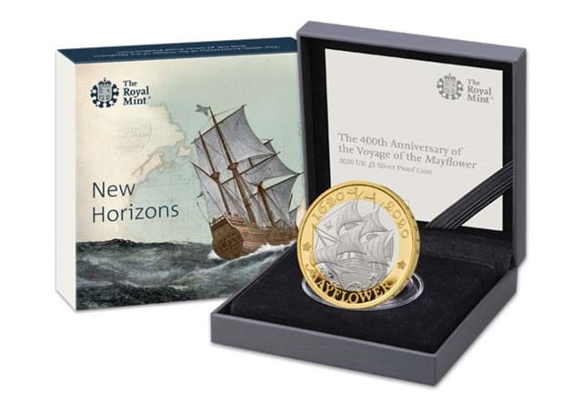 UK 2020 Mayflower Silver-Proof £2 in box