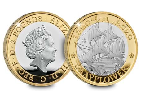 This £2 has been struck and issued by The Royal Mint to mark the 400th anniversary of the Mayflower's voyage to the New World. It has been struck from .925 Silver to a Proof finish. 