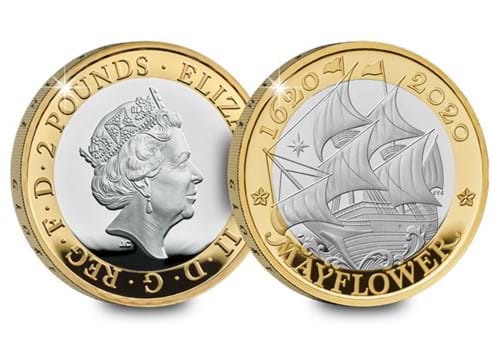 UK 2020 Mayflower Silver-Proof £2 both sides