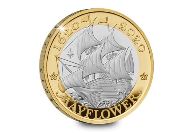 UK 2020 Mayflower Silver-Proof £2 reverse