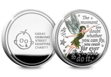This commemorative features Tinker Bell and a quote from Peter Pan. The commemorative is struck from .925 Silver, and comes in a presentation box with a Certificate of Authenticity. Edition Limit: 995