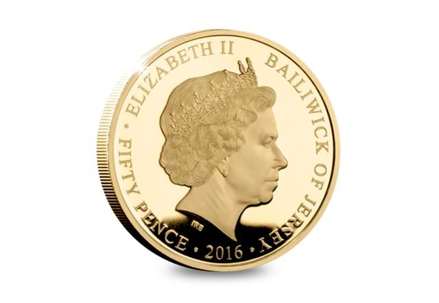 Jersey 1996 gold 50p QEII colour portrait 90th Birthday Coin obverse