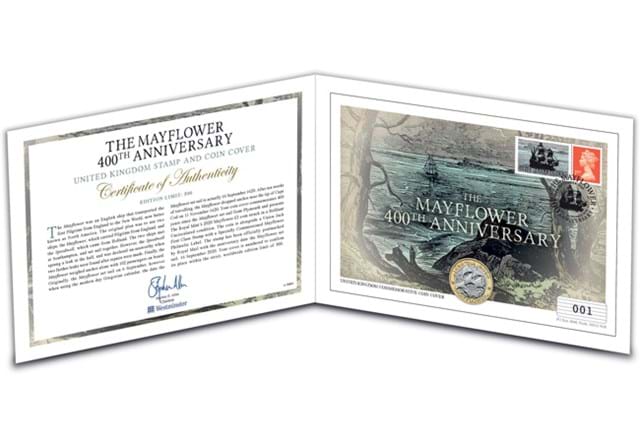 Mayflower 400th Anniversary UK £2 Coin Cover inside