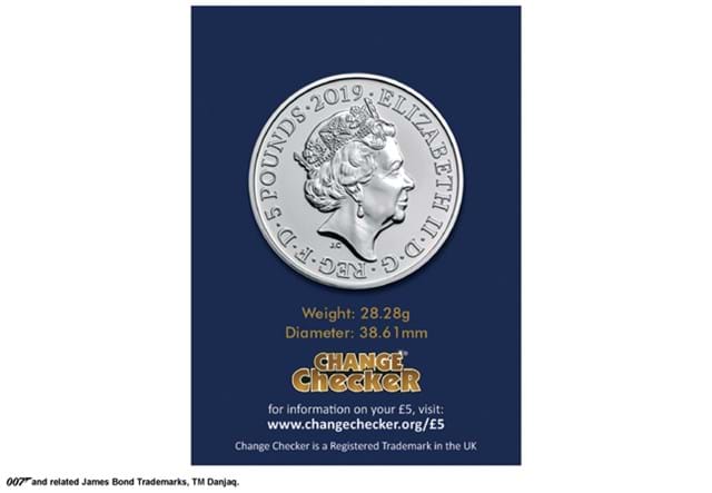 Change Checker James Bond BU 5 Pound obverse in Change Checker packaging