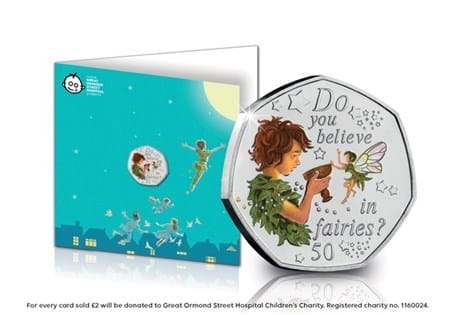 This Peter Pan notecard displays the 2020 Peter Pan 50p coin which is encapsulated in the official Peter Pan collector's card. Features a full colour illustration of Peter Pan and Tinkerbell.