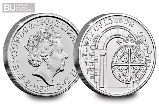 Royal Mint £5 Obverse and Reverse with BU logo