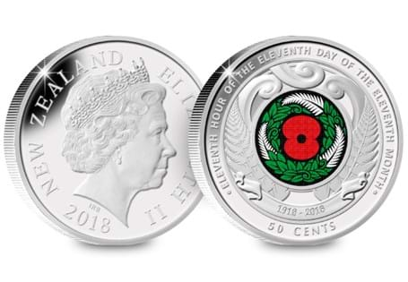 This 50 cent coin from New Zealand was issued in 2018 to mark 100 years since the First World War Armistice in 1918. 