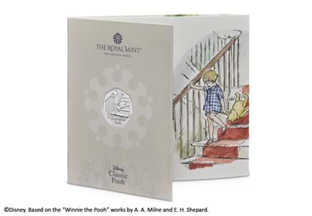 This pack features the official Christopher Robin 50p issued by The Royal Mint. It has been struck to a Brilliant Uncirculated finish and comes presented in bespoke Royal Mint packaging.