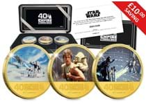 2020 marked the 40th anniversary of the legendary Empire Strikes Back Star Wars film. To celebrate you can now own 3 gold-plated coins featuring stills from the film.
