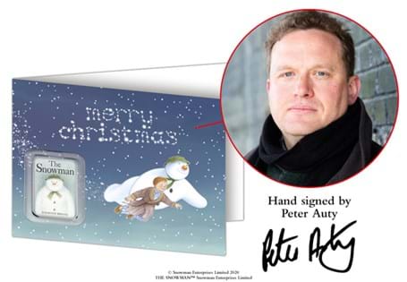 Silver-plated ingot. Reverse: Raymond Briggs' The Snowman in perfect miniature. Obverse: The Snowman logo and snowflakes. Edition Limit: 9995. Presented in Christmas Card
