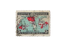 Issued by Canada in 1898, this stamp is acknowledged among philatelists as being the First Christmas stamp in the world. It features a map of the world with the British Empire highlighted in red.