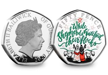 The 2020 Christmas Carol Silver Proof 50p Coin Collection While Shepherds Watched Their Flocks both sides