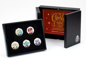 The 2020 Christmas Carol Silver Proof 50p Coin Collection inside display box