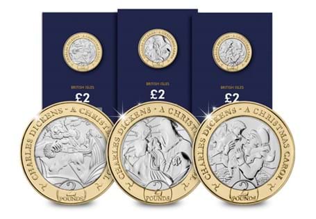 This £2 set has been issued by the Isle of Man to celebrate Charles Dicken's 'A Christmas Carol', encapsulated in official Change Checker packaging and certified Brilliant Uncirculated quality.