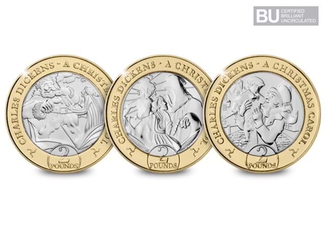2020 IOM BU £2 Coin Christmas Carol set reverses with white background