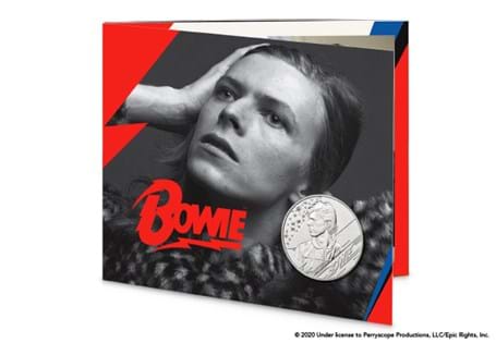 This pack features the official David Bowie £5 coin issued by The Royal Mint. It has been struck to a Brilliant Uncirculated finish and comes presented in bespoke Royal Mint presentation pack.