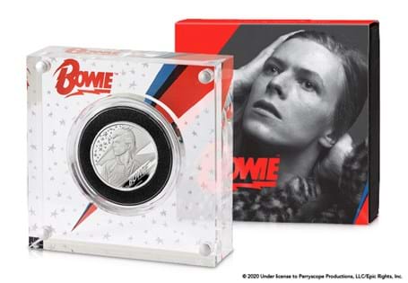 The official David Bowie £1 coin issued by The Royal Mint. Struck from half an ounce of silver to a proof finish. Comes in a Royal Mint presentation box with numbered Certificate of Authenticity.