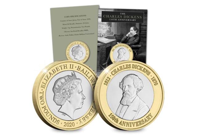 Charles Dickens 150th Anniversary BU £2 both sides in forefront and packaging behind