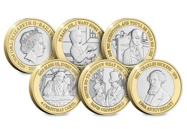 Charles Dickens 150th Anniversary BU £2 Set reverses with obverse