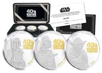 2020 marks the 40th anniversary of the Star Wars film, Empire Strikes Back. And 3 stunning PURE Silver coins have been released featuring Darth Vader, Boba Fett and Yoda. Limited to just 295.