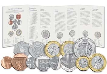 UK 2021 Annual Coin Set BU Pack open with coins in forrefront