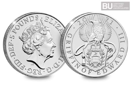 The Griffin of Edward III £5 has been issued as the 10th release in The Royal Mint's Queen's Beasts £5 series. It has been protectively encapsulated and certified as Brilliant Uncirculated quality.