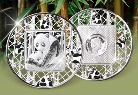 This panda filigree coin is struck from 2oz of PURE Silver and features the ornamental Filigree Panda design with the use of black and white enamel. Limited to just 1,888 pcs.