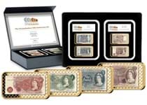 Your Decimalisation Banknote Ingot Set presents 8 ingots, each one featuring a full colour image of pre-decimalisation Banknotes. Your ingots are presented in tamper-proof capsules. Edition Limit: 995