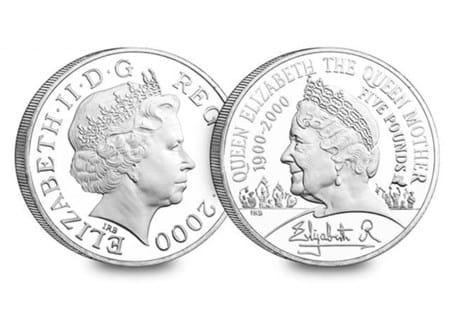 To celebrate the Queen Mother's 100th birthday, the Royal Mint issued a £5 coin. The coin features the Ian Rank-Broadley (FRBS) portrait of Elizabeth II. Presented in Change Checker+ packaging.