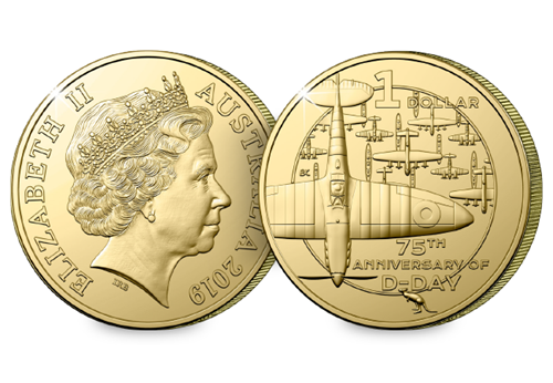 2019 Australian 75th Anniversary of D-Day $1 Obverse and Reverse