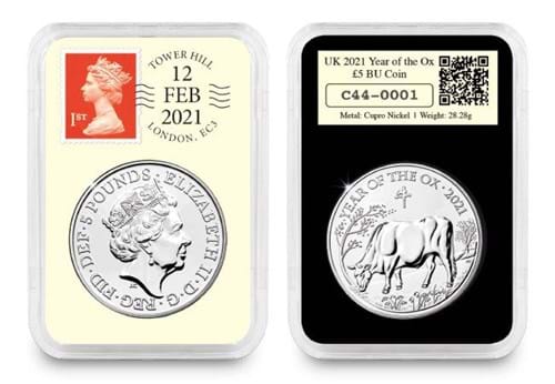 UK 2021 Lunar Year of the Ox BU £5 DateStamp both sides of coin in slab
