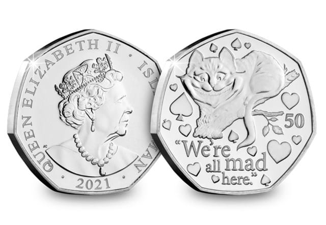 Alice's Adventures in Wonderland BU 50p Set Cheshire Cat Obverse and Reverse