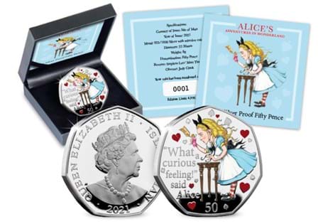 Issued in 2020 to celebrate the 150th anniversary of Lewis Carroll's sequel to Alice in Wonderland being published. This coin features an illustration of Alice and quote from the first Alice book.