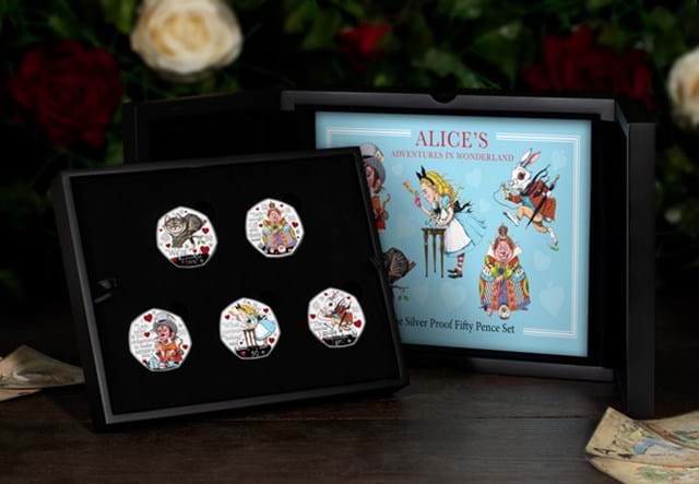 Alice's Adventures in Wonderland Silver 50p Set in display box with black background