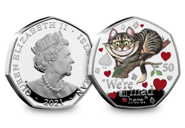 Alice's Adventures in Wonderland Silver 50p Set Cheshire Cat Obverse and Reverse